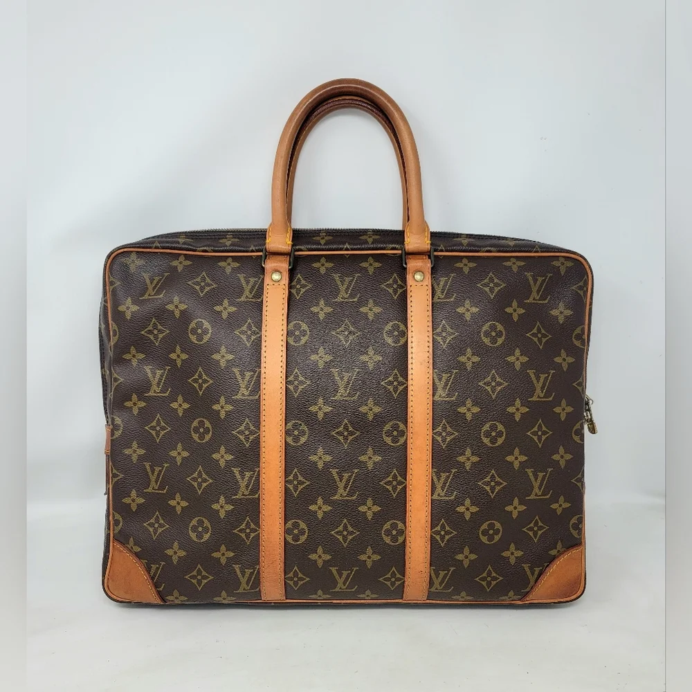 Louis Vuitton Porte Documents Voyage Monogram Canvas Briefcase Hand Bag Auth